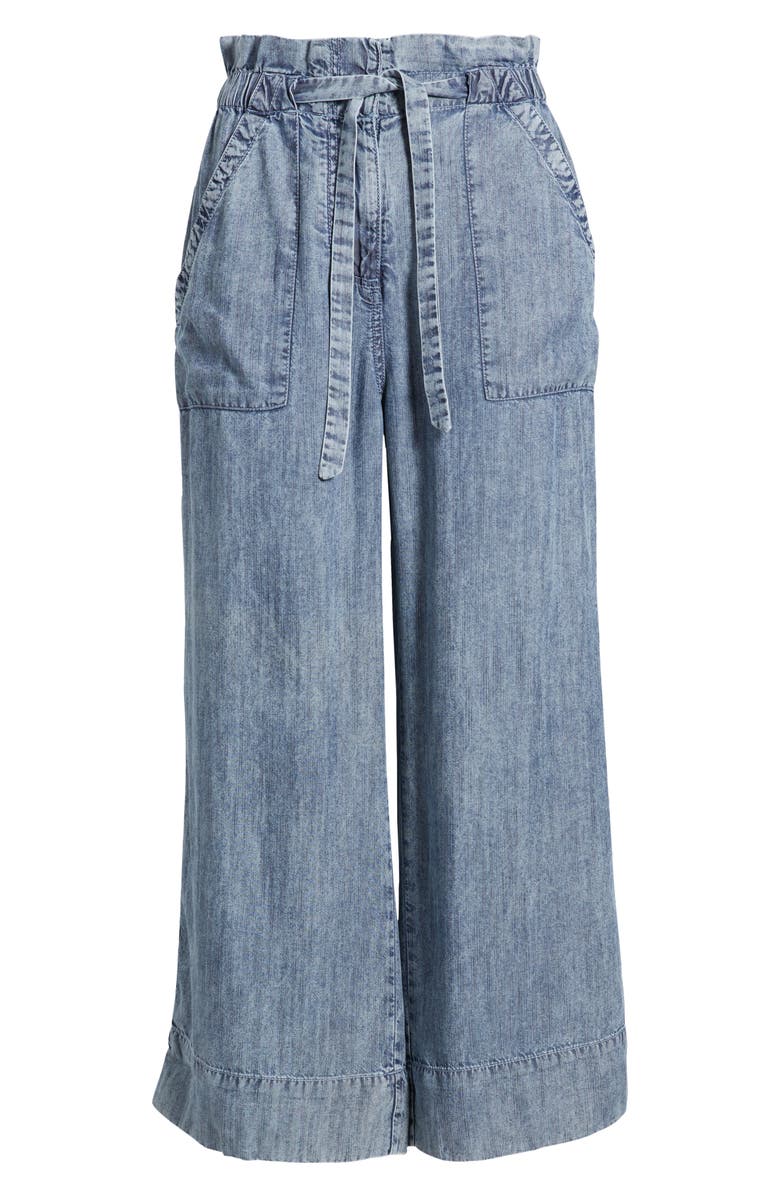 Hatley Acid Wash Tie Front Crop Wide Leg Chambray Pants, Alternate, color, 