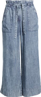 Hatley Acid Wash Tie Front Crop Wide Leg Chambray Pants