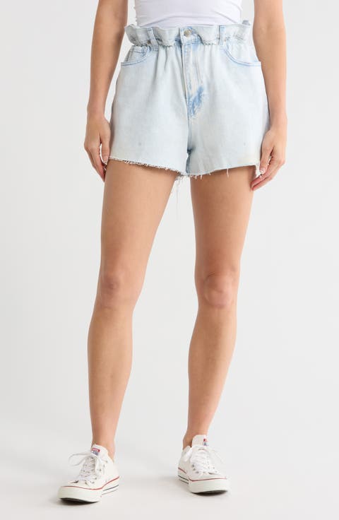 Paperbag Waist Denim Shorts (Indigo453) (Regular & Plus)