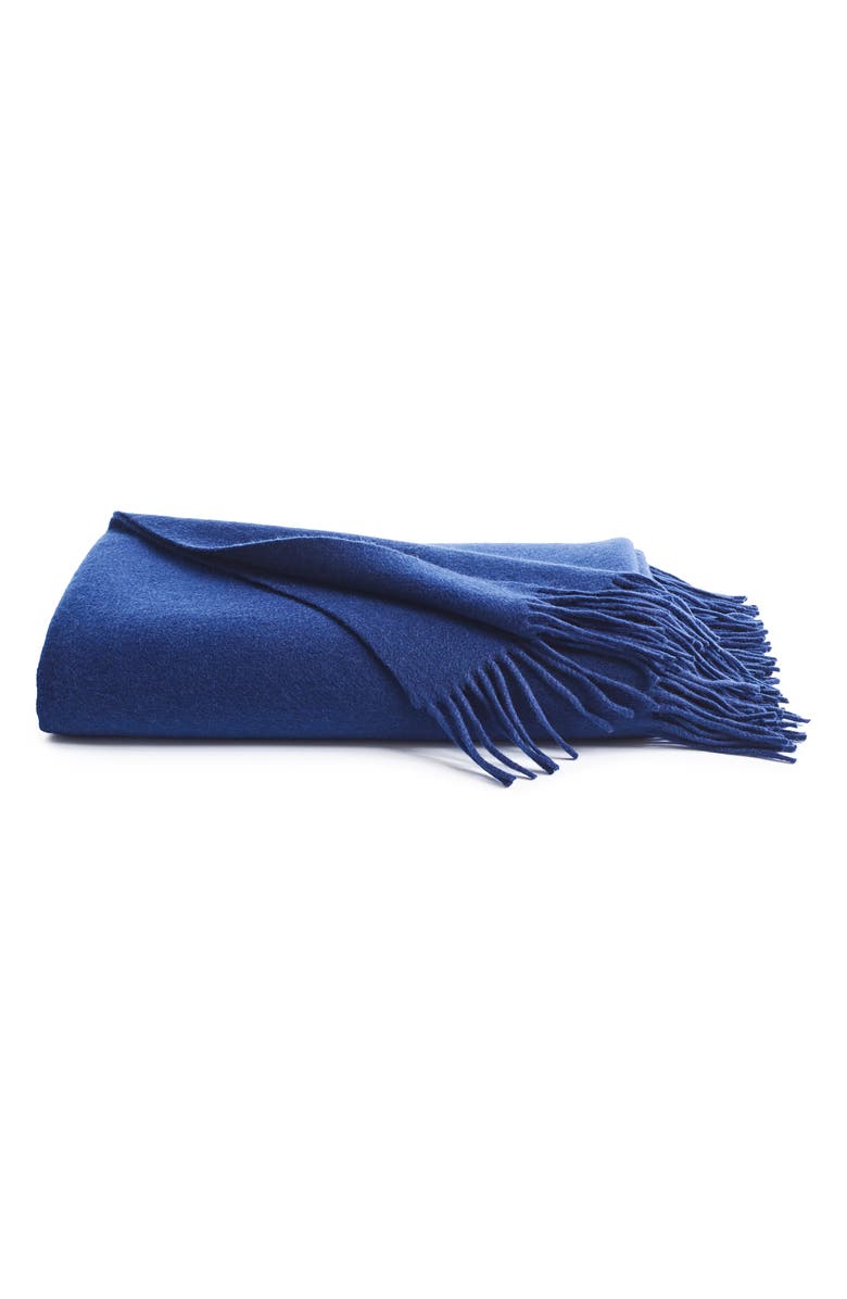 Petite Plume Fringe Wool & Cashmere Throw Blanket, Main, color, Navy