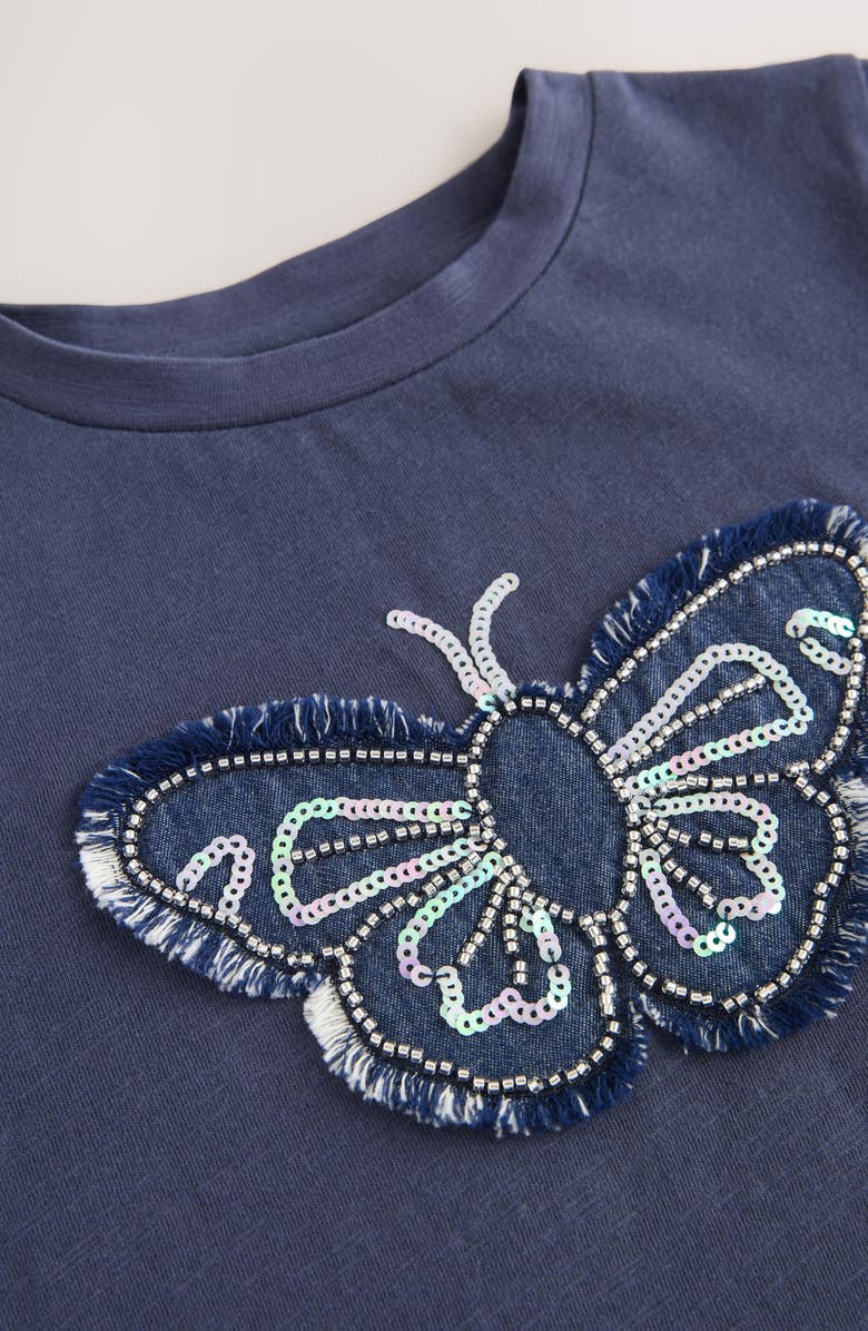 NEXT Kids' Butterfly Embellished Cotton Graphic T-Shirt, Alternate, color, Blue
