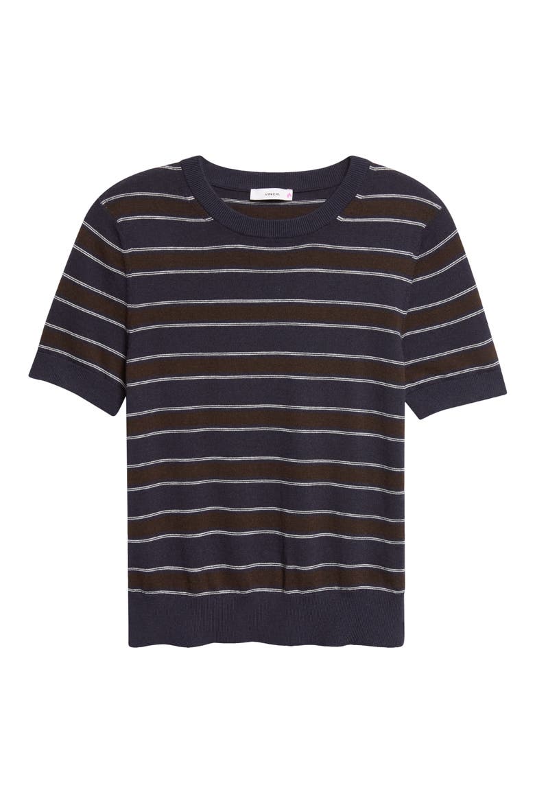 Stripe Short Sleeve Cotton & Cashmere Sweater T-Shirt, Alternate, color, DARK THYME COMBO