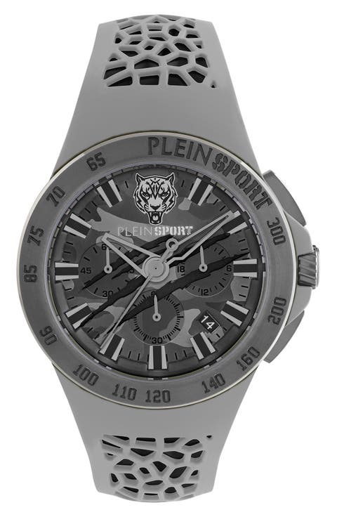 Camo Dial Three-Hand Quartz Silicone Strap Watch, 43mm