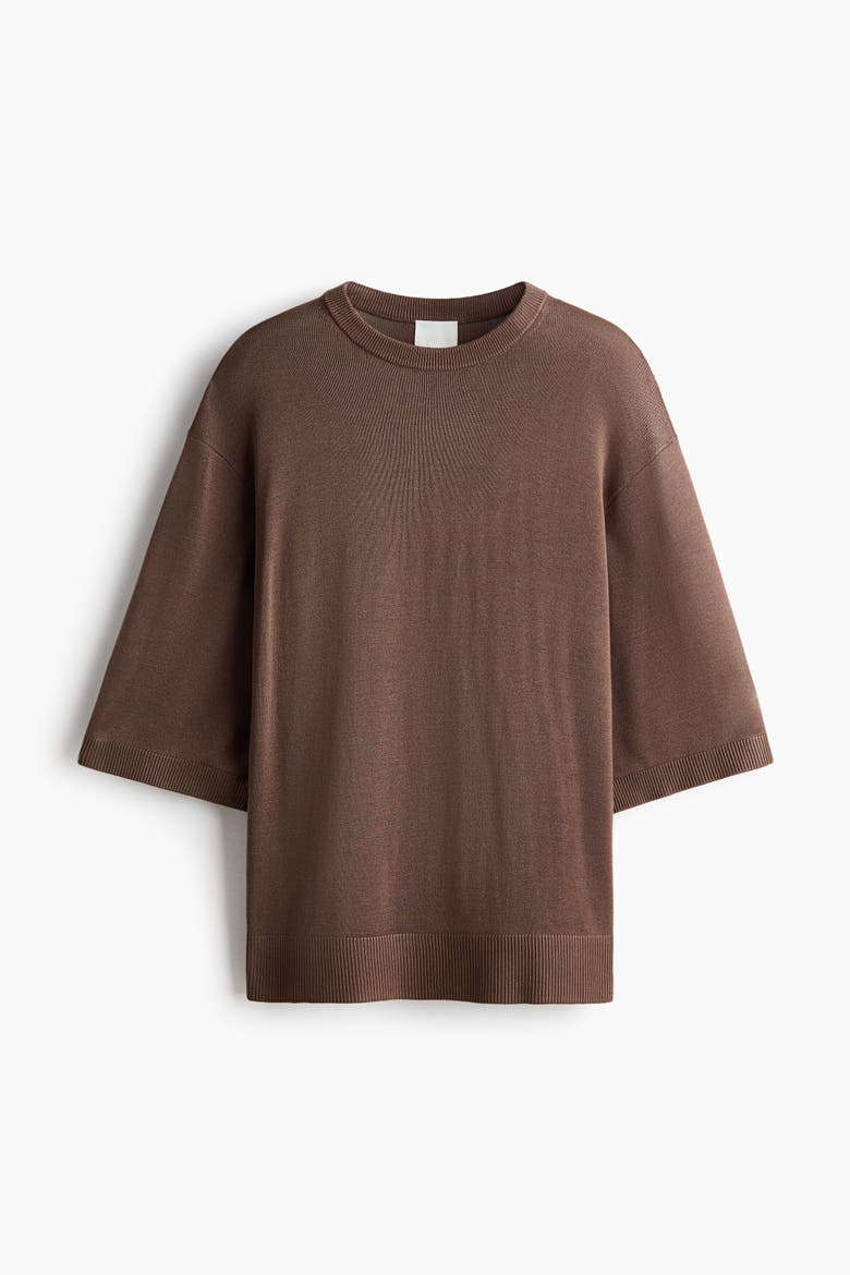 Short-sleeved Fine-knit Top, Alternate, color, Dark taupe