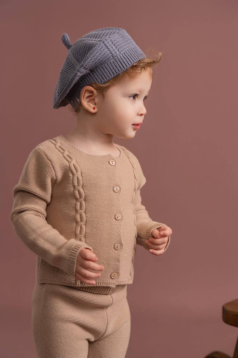 Garter Knit 2 Piece Long Sleeve Top and Pants Set, Alternate, color, Light Maple