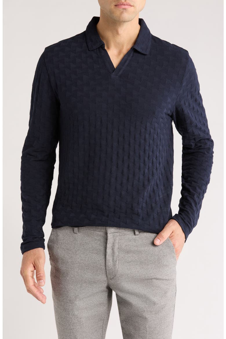 Gotter Long Sleeve Johnny Collar Polo, Main, color, NAVY
