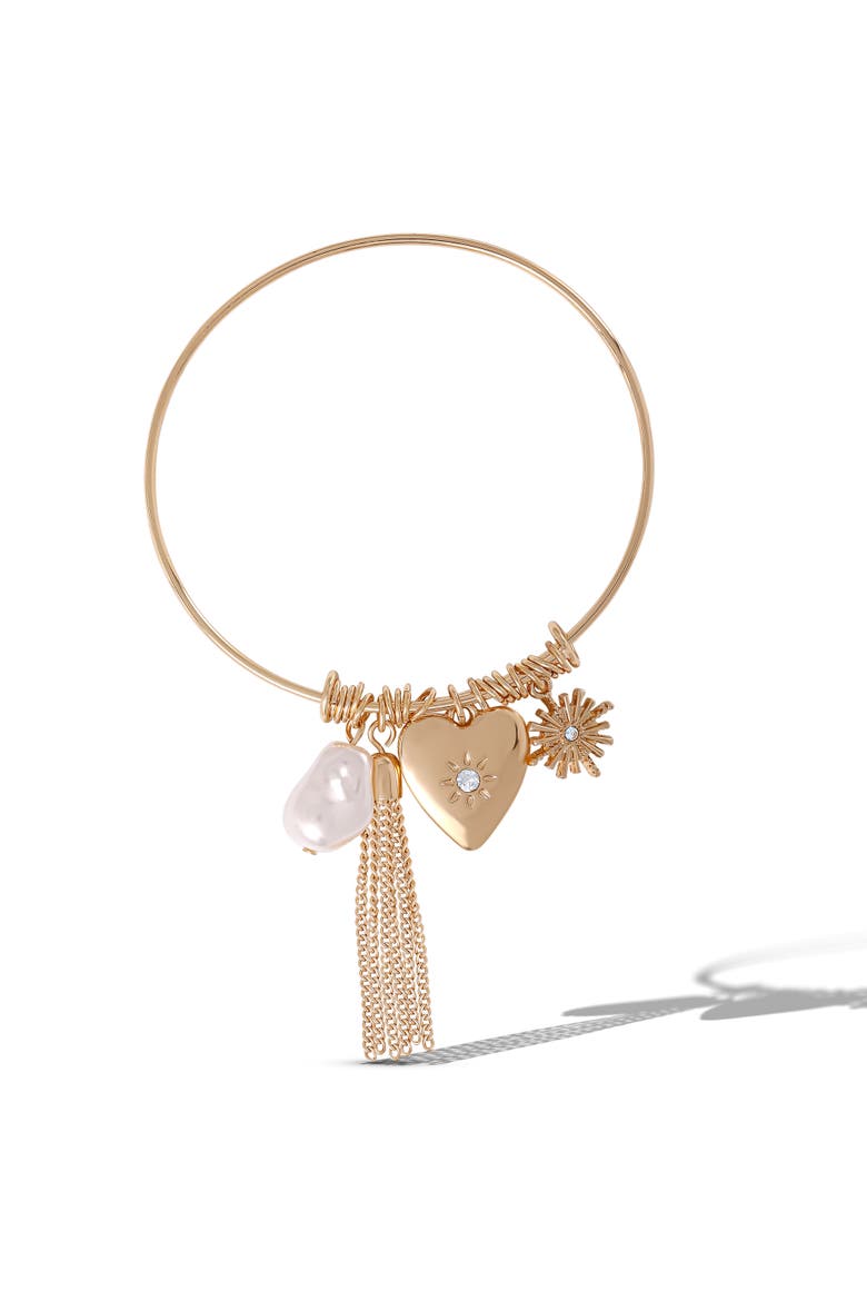 Charm Bangle Bracelet, Main, color, Gold