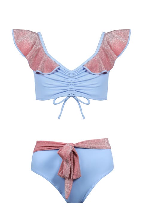 Kids' Glitter Ruffle Ruched Bikini Set