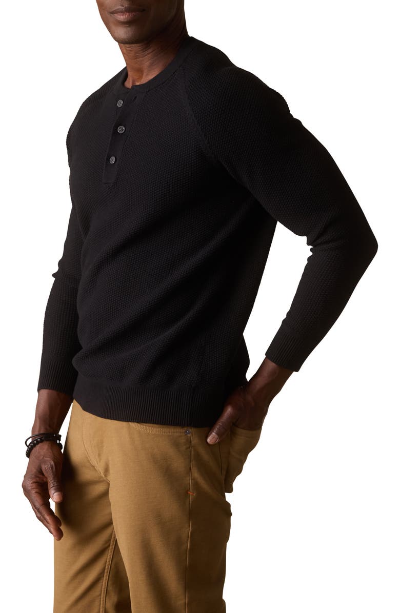 The Normal Brand Textured Cotton Blend Henley Sweater, Alternate, color, Black