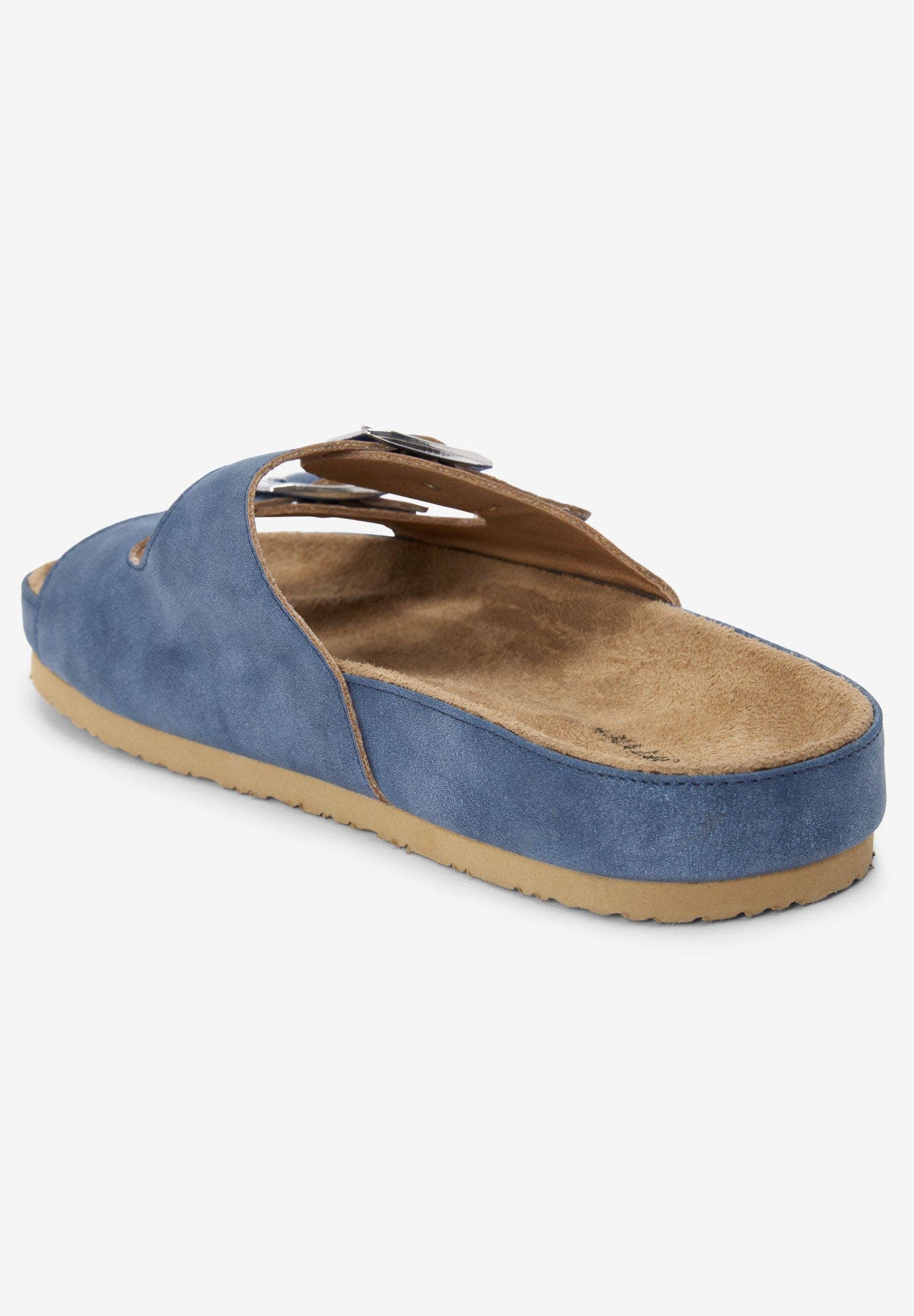 The Maxi Leather Like Adjustable Slip On Footbed Sandal, Alternate, color, NAVY