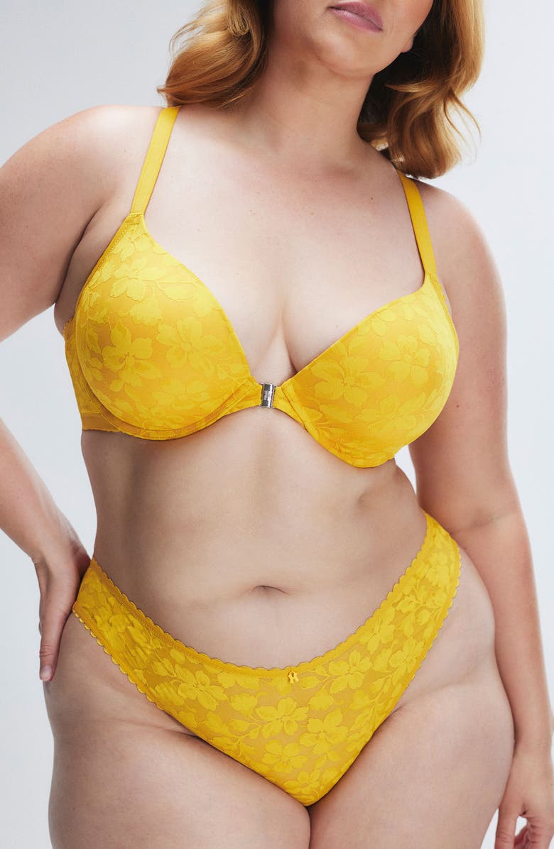 SAVAGE X FENTY Lavish Lace Front Closure Lace Push-Up Bra, Alternate, color, Topaz Yellow