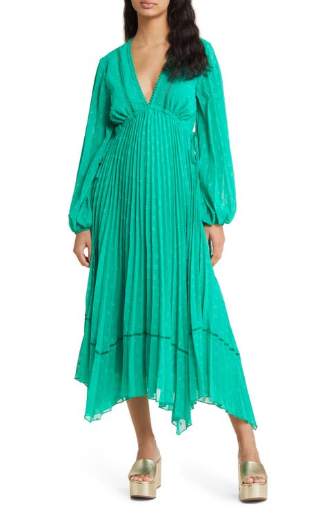 Pleated Dobby Midi Dress