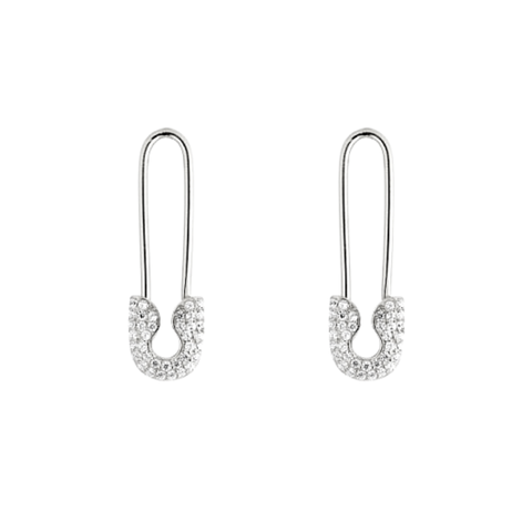 Pave Safety Pin Earring Jewelled Sterling Silver