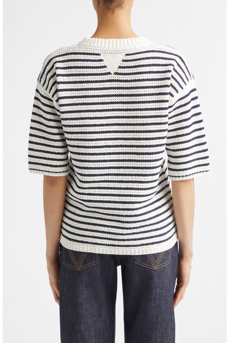 Stripe Cotton Pointelle Sweater, Alternate, color, 9123 CHALK/ MIDNIGHT