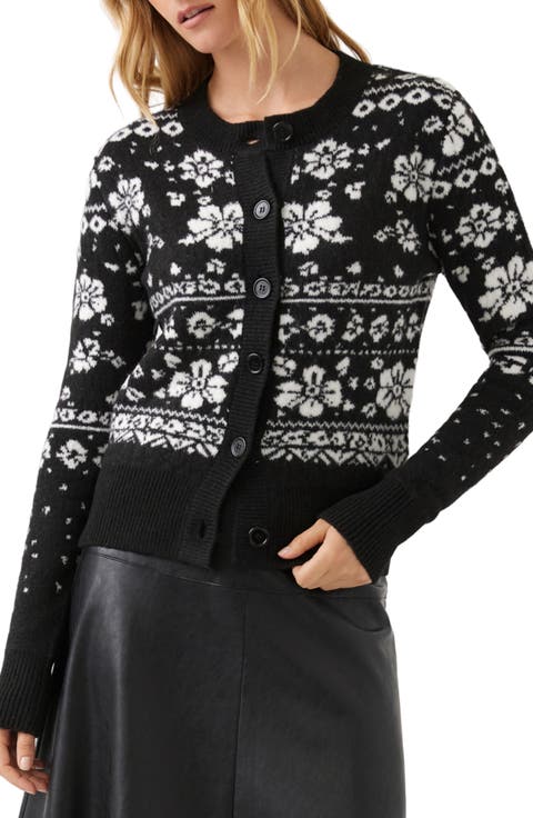 Floral Jacquard Crewneck Cardigan