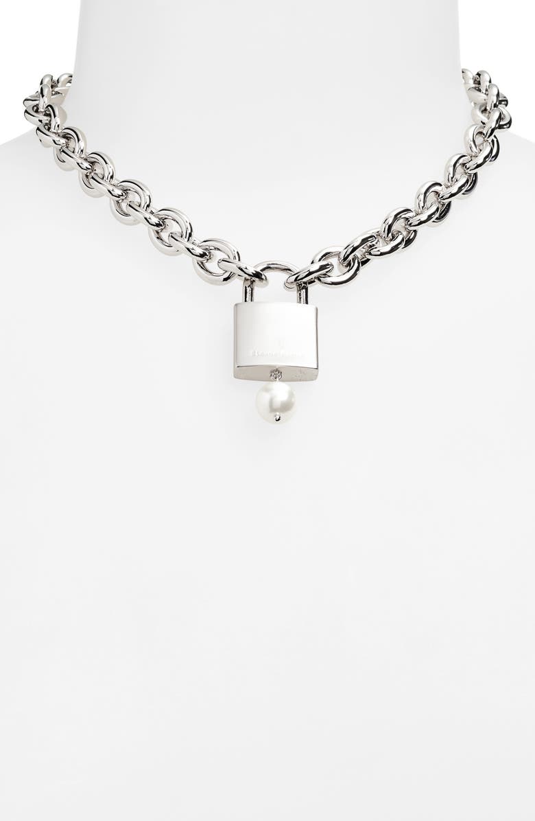 Simone Rocha Faux Pearl Padlock Pendant Necklace, Alternate, color,