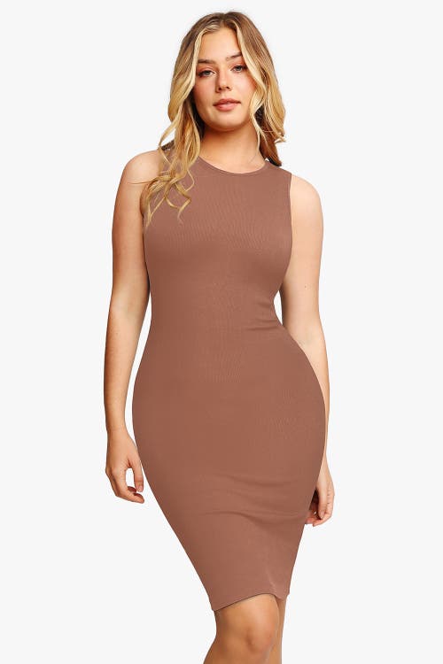 Popilush Shapewear Modal Tummy Control Midi Dress In Camel