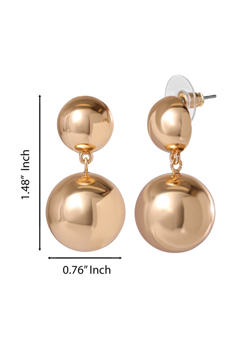 Double Ball Drop Earrings, Alternate, color, Gold