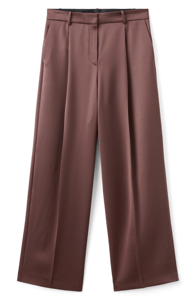 MANGO Pleated Satin Pants, Alternate, color, Brown