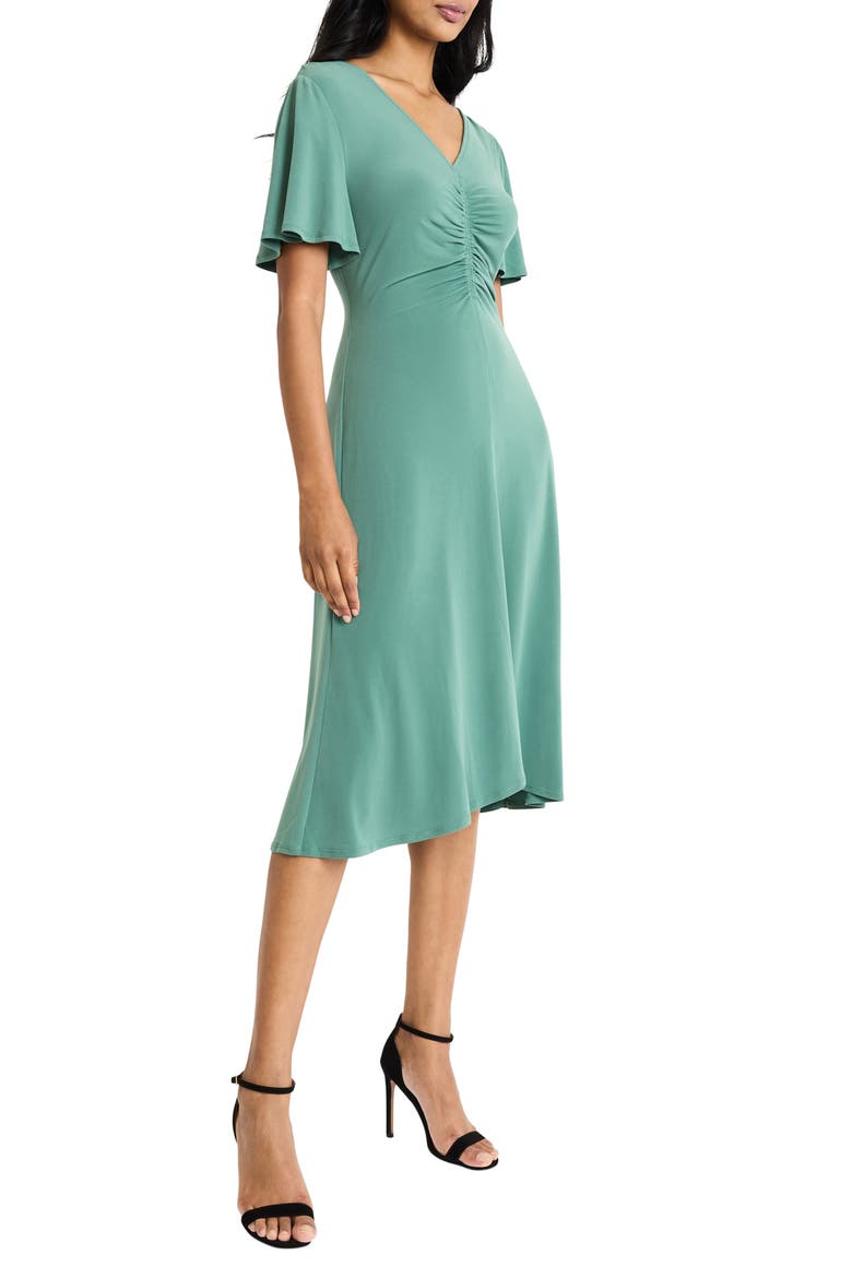 Ruched Bodice Midi Dress, Alternate, color, FOIL GREEN