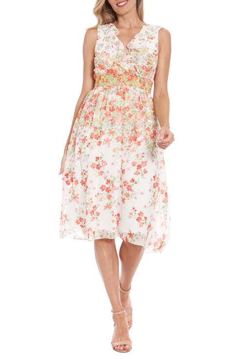 Floral Sleeveless Empire Waist Chiffon Midi Dress