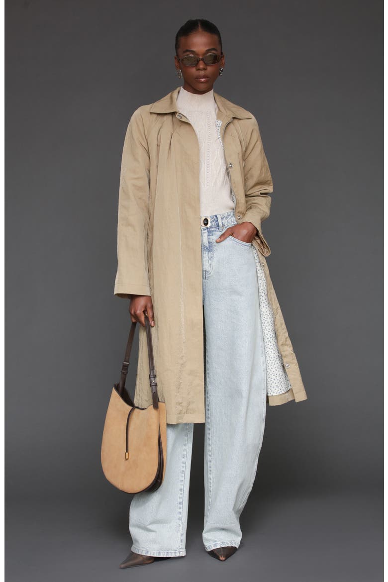 Nylon Pleated Rain Trench Coat, Alternate, color, FAWN