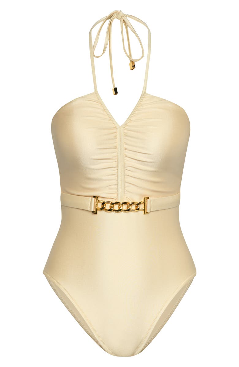 L'AGENCE Leila Belted Halter One-Piece Swimsuit, Alternate, color, 