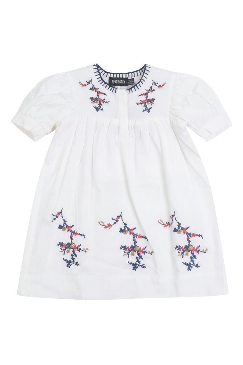 Floral Embroidered Woven Cotton Dress, Main, color, White