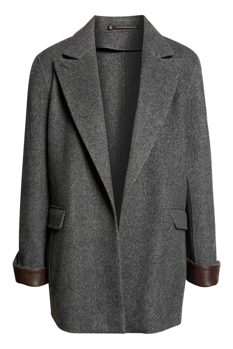 Wool Jacket with Leather Cuffs, Alternate, color, DARK GREY