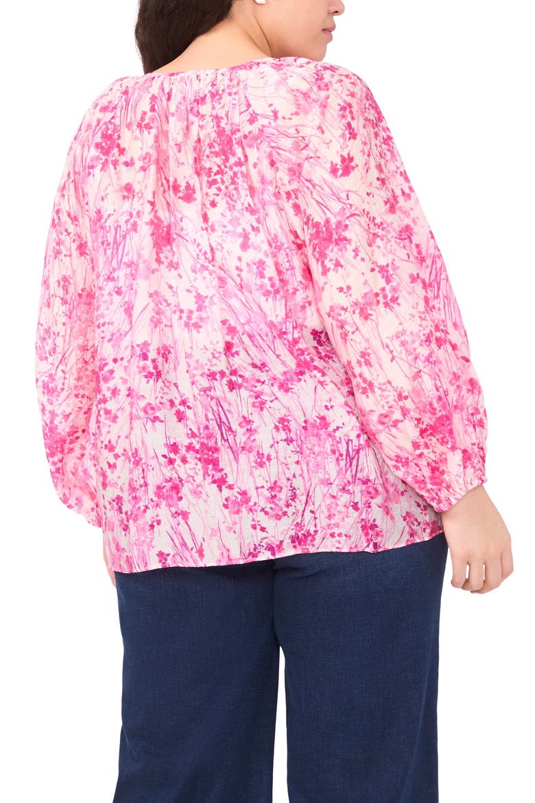 Tie Neck Ruffle Long Sleeve Top, Alternate, color, NEW IVORY/ PINK FLORAL