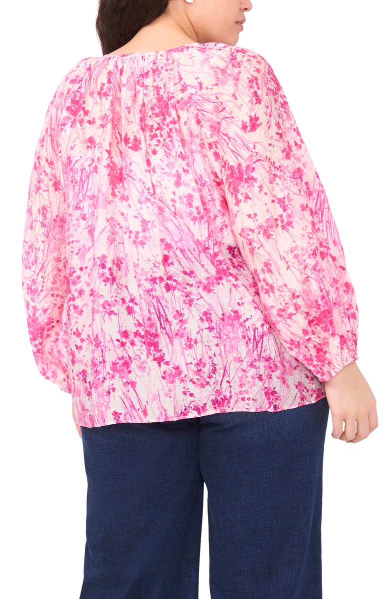 Halogen<sup>®</sup> Tie Neck Ruffle Long Sleeve Top, Alternate, color, New Ivory/ Pink Floral