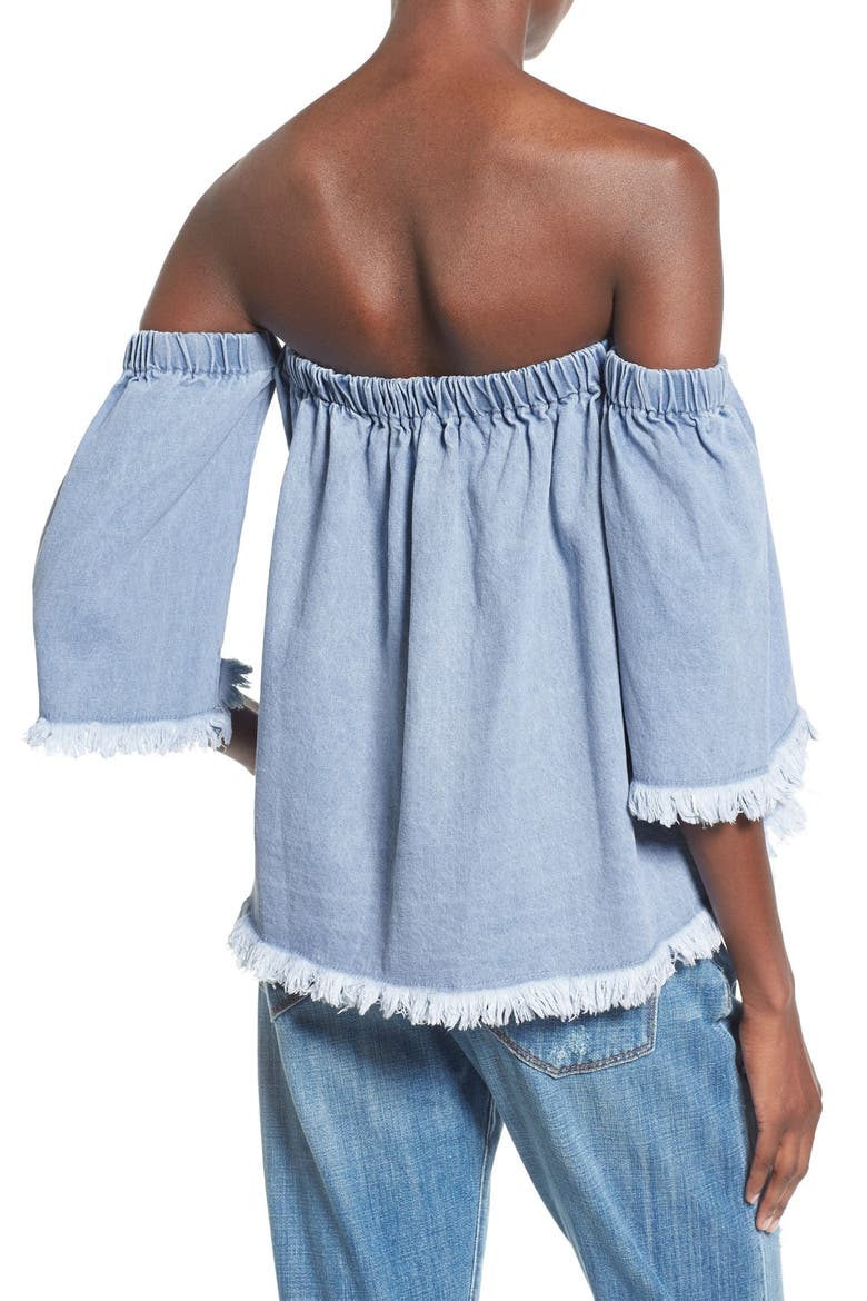 Off the Shoulder Cotton Denim Top, Alternate, color, BABY BLUE