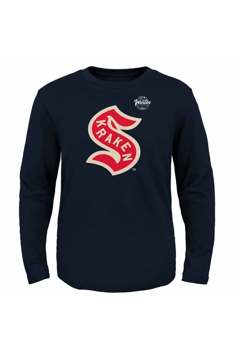 FANATICS Youth Fanatics Branded Deep Sea Blue Seattle Kraken 2024 NHL Winter Classic Secondary Logo Long Sleeve T-Shirt, Alternate, color,