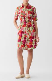 Lafayette 148 New York Blossom Print Belted Organic Linen Shirtdress