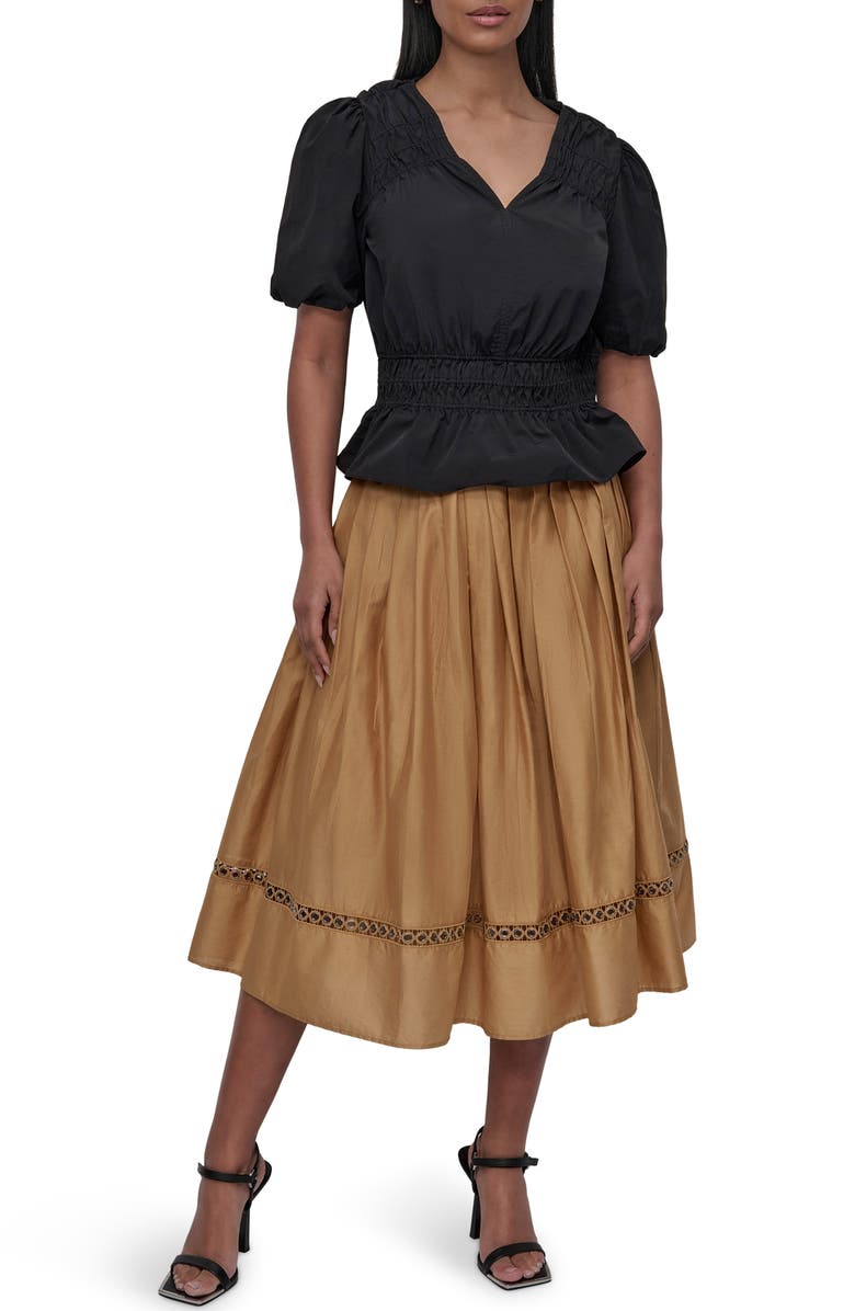 DKNY Shirred Puff Sleeve Peplum Top, Alternate, color, Black