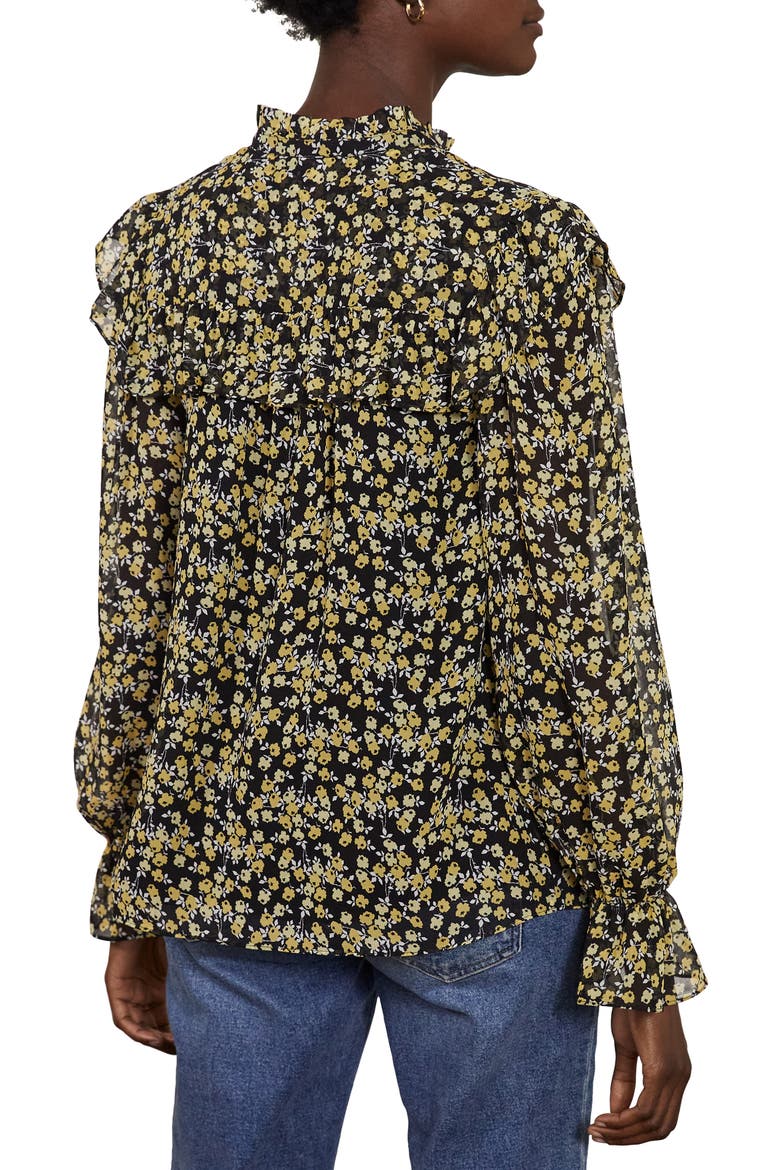 Zoe Floral Ditsy Ruffle Detail Blouse, Alternate, color, BLACK ABSTRACT SPRIG