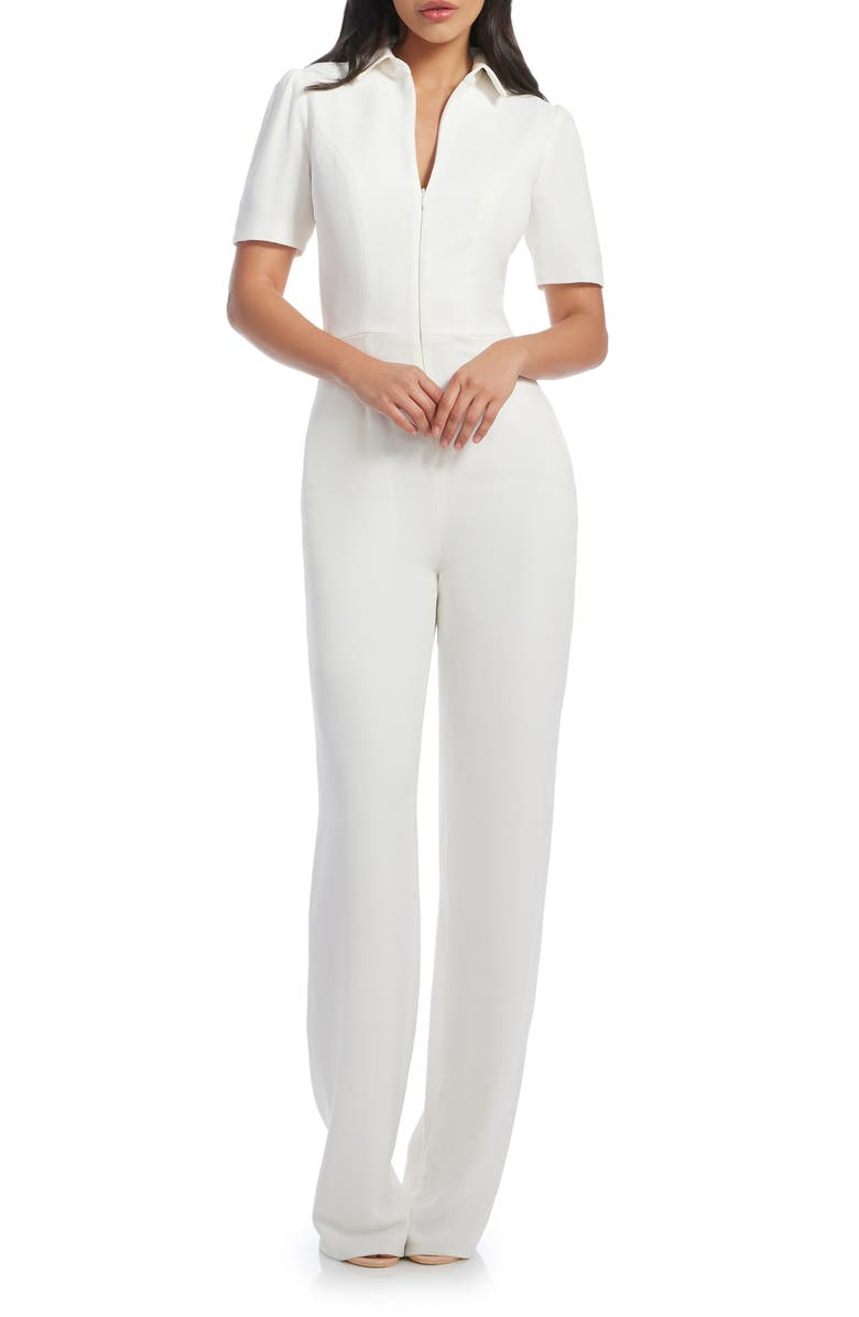 Dress the Population Gloria Front Zip Jumpsuit, Main, color, Off White