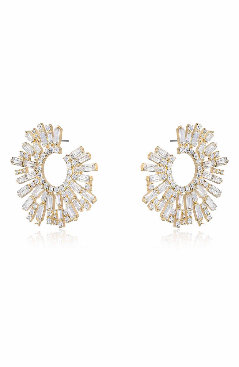 Ettika Crystal Frontal Hoop Earrings, Alternate, color, Gold