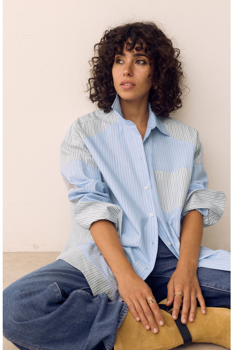 Stripe Oversized Button-up Shirt, Alternate, color, BLUE MIX