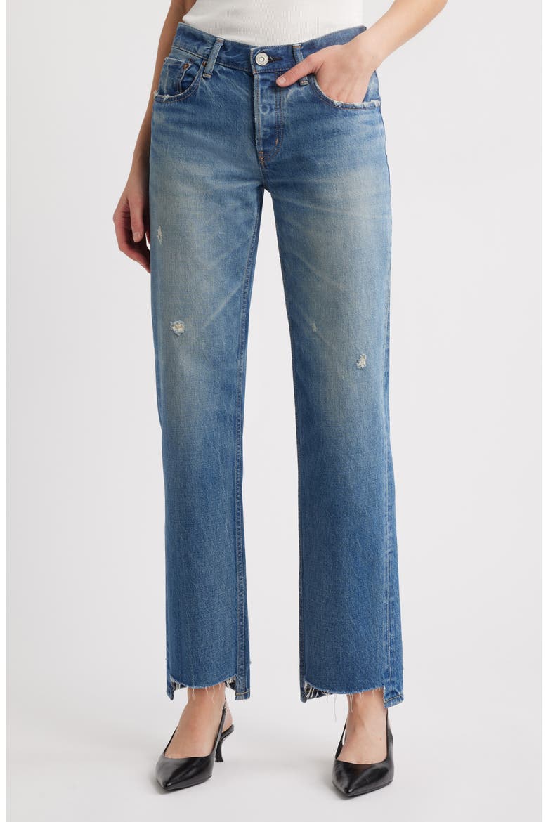 Bethpage Step Raw Hem Straight Leg Jeans, Main, color, BLUE