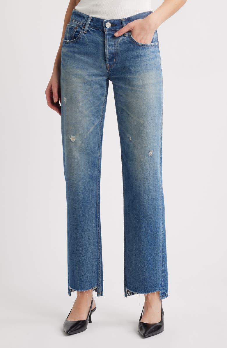 MOUSSY VINTAGE Bethpage Step Raw Hem Straight Leg Jeans, Main, color, Blue