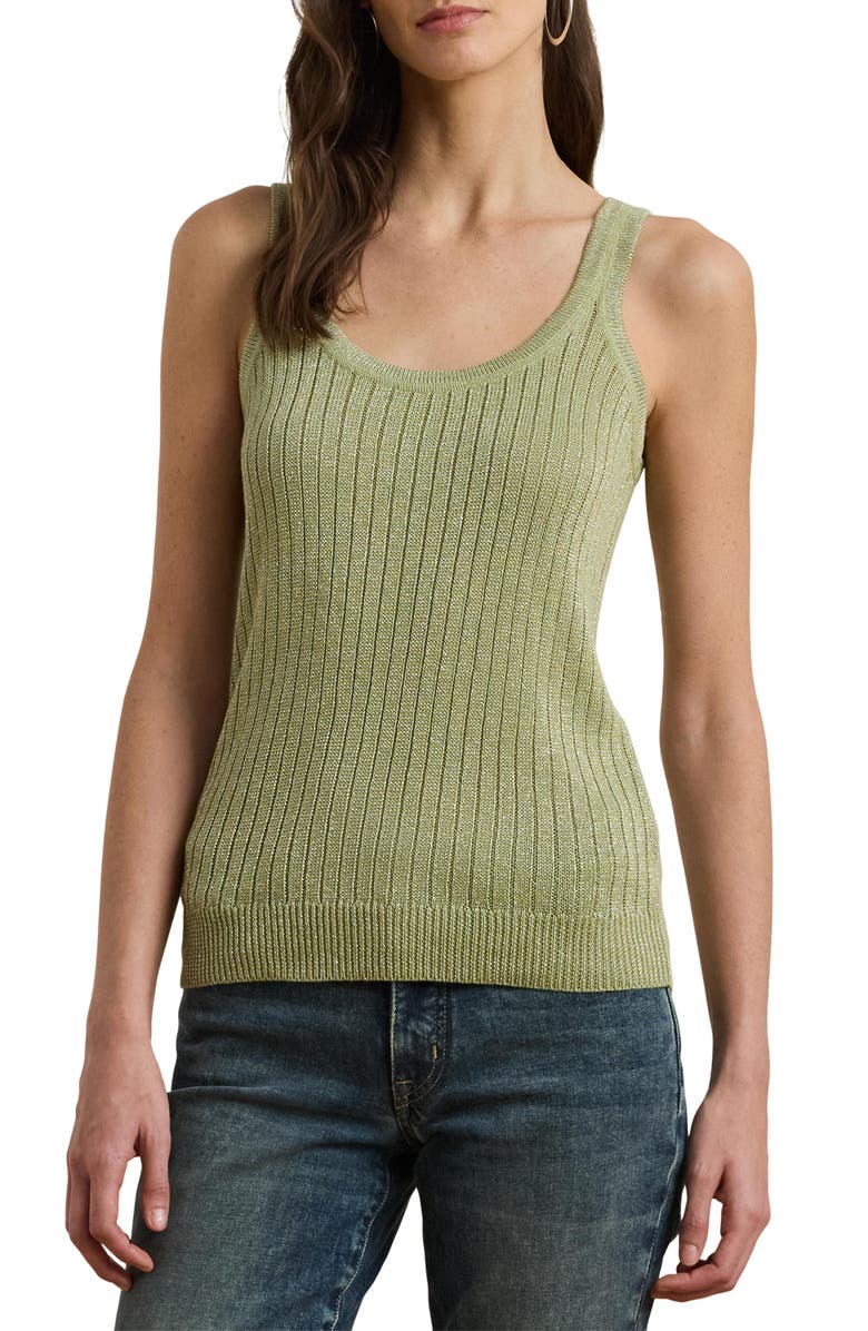Lauren Ralph Lauren Metallic Linen Blend Rib Tank Top, Main, color, Light Olive