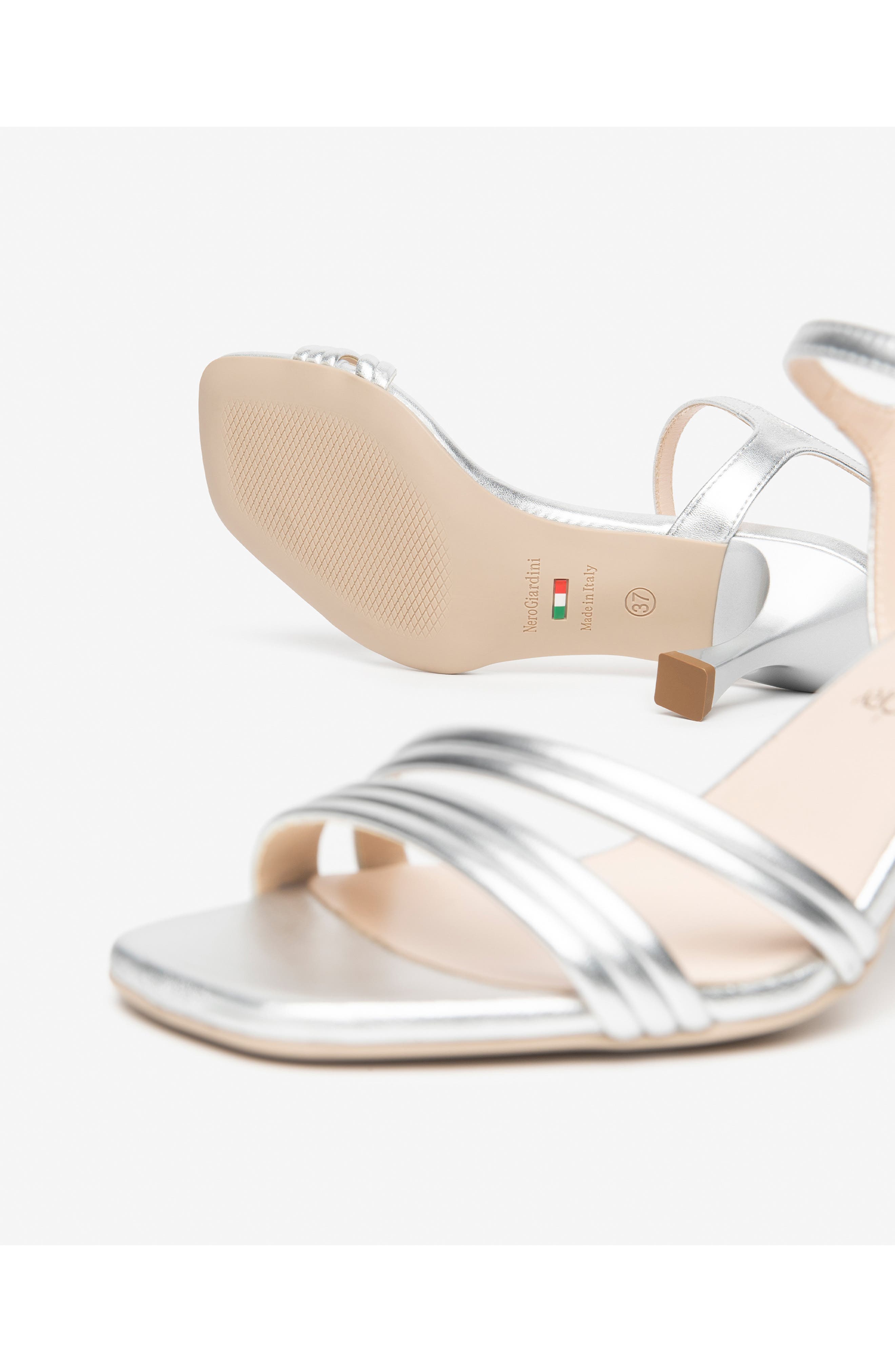 NeroGiardini Ankle Strap Sandal, Alternate, color, Silver