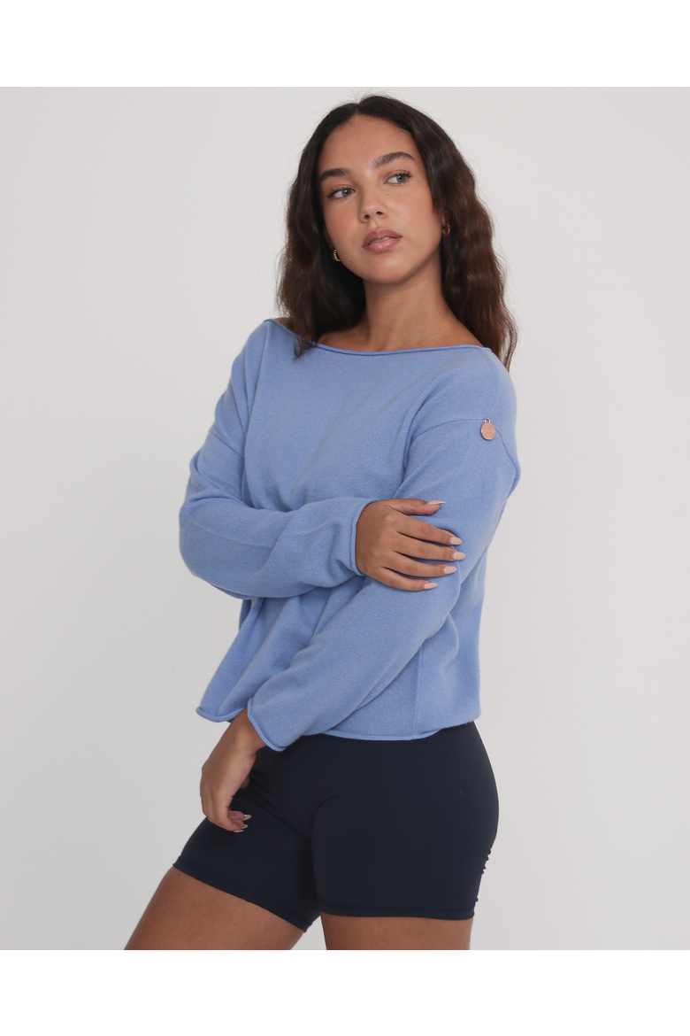 Romy Off Shoulder Cashmere Sweater, Alternate, color, Coastal Blue