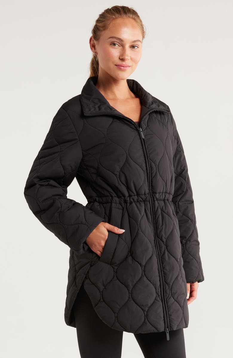 Zella Skyline Longline Quilted Jacket, Alternate, color, Black