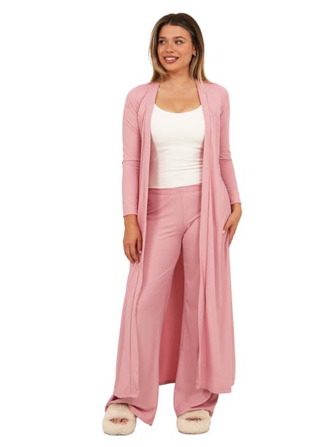 Womens Basic Long Sleeve Tie Waist Soft Jacket and Elastic Waist Wide Leg Pant Set