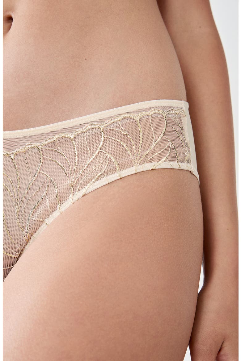 Envolee Lace & Satin Hipster Panties, Alternate, color, BEIGE/ GOLD