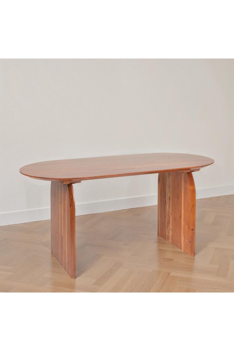 Pill-Shaped Dining Table with Half-Moon Base, Alternate, color, Natural