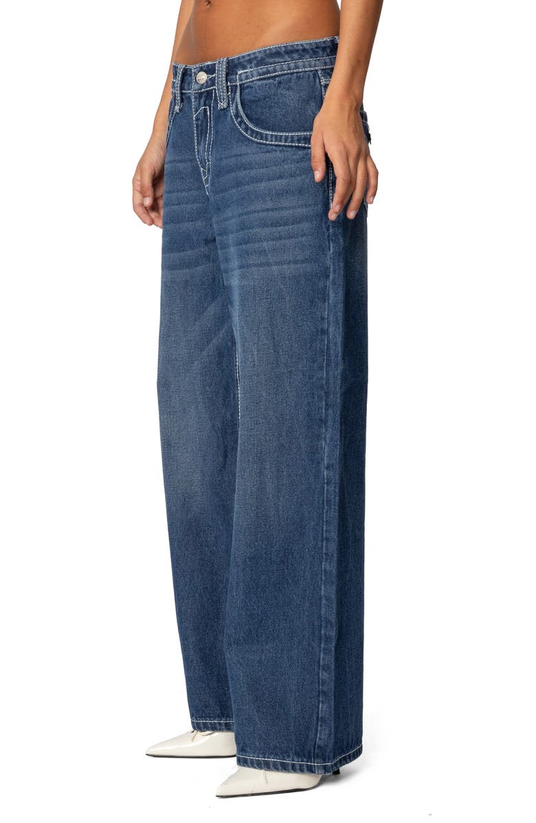 EDIKTED Contrast Stitch Low Rise Wide Leg Jeans, Alternate, color, Dark-Blue-Washed