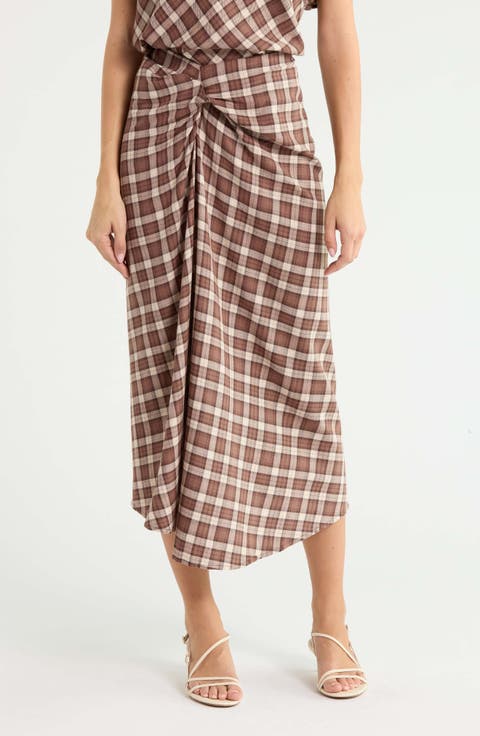 Laurel Plaid Drape Detail Cotton Skirt